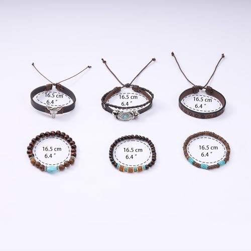 Mens Beaded Bracelets Tribal Wooden Elastic Adjustable Prayer Beads Wrap Cuff for Women - color: I: 5pcs