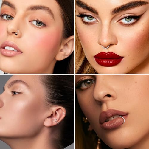 20G/18G Nose Studs Stainless Steel Nose Piercing Nose Ring Set I L S Shape Body Piercing Nose Hoop Ring for Women Men - color: C-3PC-Silver