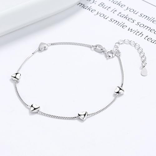 14K White Gold Plated Link Bracelet for Women Heart Star Round Beaded Charms Dainty Chain Simple Jewelry Gifts - color: heart link