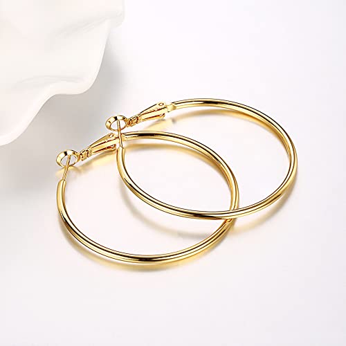 Gold Hoop Earrings,18K Gold Plated Rounded Hoops Earrings for Women - color: Gold-Rounded-1.8"