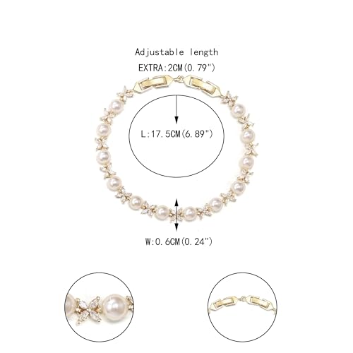 EVER FAITH Cubic Zirconia Pearl Bridal Prom Tennis Bracelet for Women | Elegant Pear CZ Wedding Jewelry Gift, for Bride Bridesmaid - style: Marquise_Gold-Plated-Brass