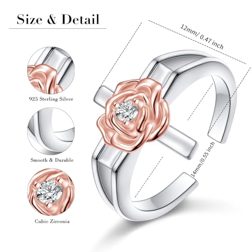 Alphm 925 Sterling Silver Toe Ring for Women Adjustable Open Toe Ring Foot Jewelry Gift - color: White-Rose Cross
