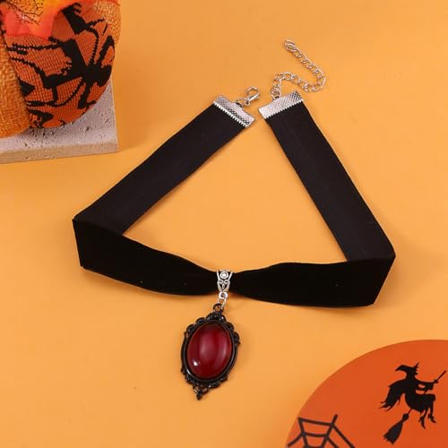 Gothic Black Velvet Goth Choker Necklace for Women,Cameo Black Choker Crow Skull Pendant Necklace Vintage Collar Skull Necklace Gothic Jewelry - style: Red