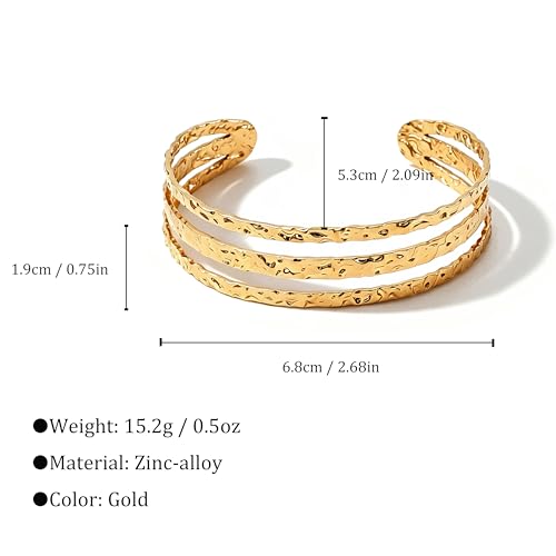 Chunky Gold Bangle Bracelets for Women Statement Bracelet for Dainty Charm Women Jewelry - color: Gold Hammered Bracelet