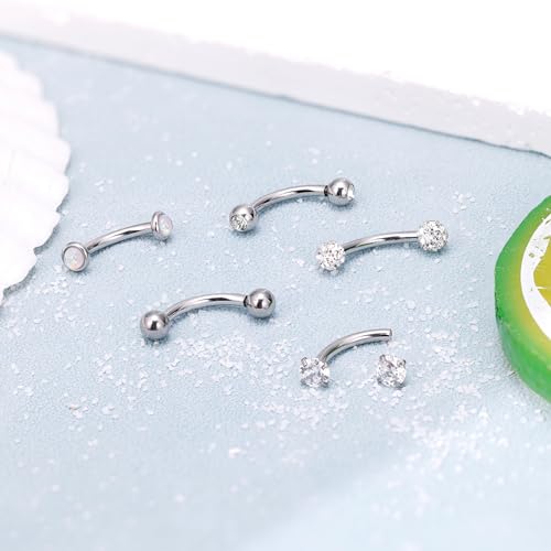 5PCS 14G 316L Stainless Steel Small Belly Button Rings for Women Tiny Simple Internally Threaded Navel Rings Hypoallergenic Petite CZ Opal Eyebrow Lip Daith Rook Piercing Jewelry 6-16MM - color: Sliver, size: Bar Length:10MM ( common )