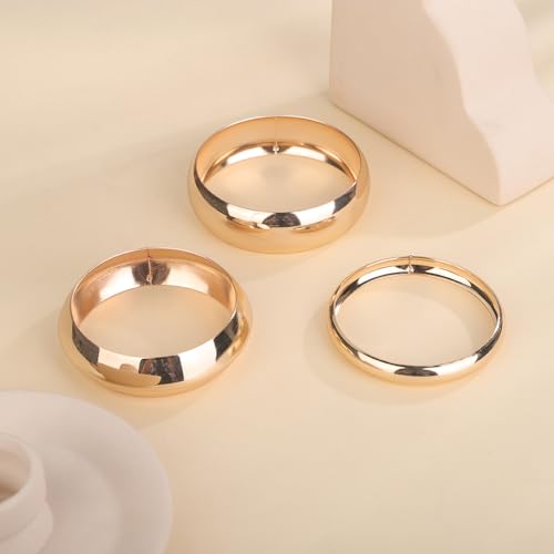 Denifery 3PCS Chunky Gold Bangle Bracelets Trendy Wide Chunky Cuff Bracelets Hammered Wrist Cuff Wrap Bracelet for Women - color: Gold