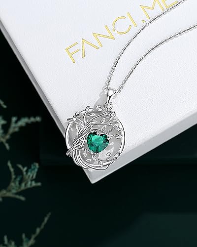 FANCIME Tree of life Birthstone necklace Sterling Silver Pendant Birthstone Necklace Gemstone Anniversary Birthday Jewelry Mothers Day Gifts for Mom Her Wife - color: May-Emerald