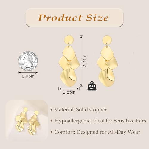 Sylph Large Gold Earrings for Women, Chunky Gold Statement Drop Dangle Earring Maple Leave Ginko Leaf Jewelry Gifts - style: Large Chandelier Earrings