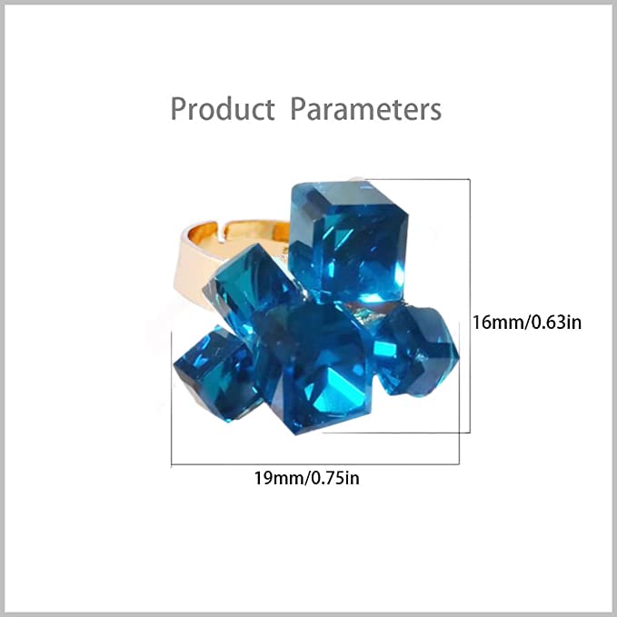 Hebelee Boho Square Crystal Statement Ring for Women Adjustable | Gold-Toned Expandable Promise Engagement Geometric Rings Comfort Fit Elegant Art Deco Christmas Cocktail Y2K Jewelry - color: Light Blue