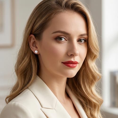 5 Pairs Pearl Earrings Set Gold Filled Polished Pearl Stud Earrings for Women 4mm,5mm,6mm,7mm,8mm 5 Sizes Jewelry for Wedding Birthday Party Prom