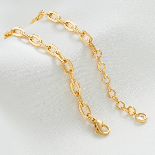 WEARON Gold Bracelet for Women 14K Gold Plated Snake Herringbone Figaro Cuban Bead Paperclip Cable Box Chain Simple Jewelry - style: Paperclip Chain