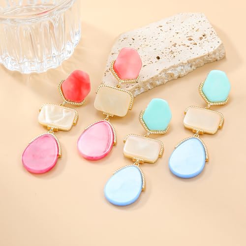 Acrylic Geometric Earrings Multilayer Resin Earrings Long Drop Dangle Earrings Acetate Tassel Earrings Long Pink Cute Jewelry Design for Women - color: Pink