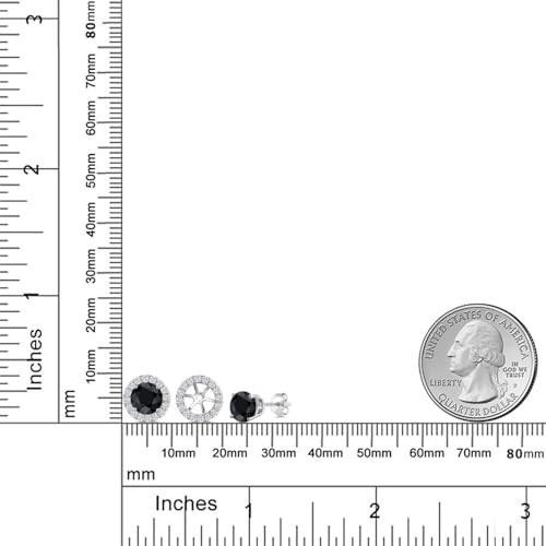 Gem Stone King 14K White Gold 6MM Round Gemstone Birthstone Stud Earrings with Removable Jackets and Lab Grown Diamond Accents | Gold Earrings For Women | Fine Jewelry Gift for Her Mom Women Wife - color: Black Sapphire-September