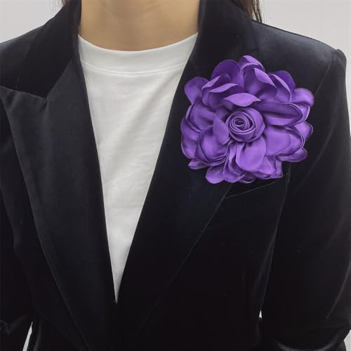 Dainty Fabric Rose Flower Large Brooch Lapel Pins Flower Brooches Pin Classic for Wedding Party Dance Banquet for Women Dress Suit Clothes Accessories Jewelry 100mm - color: Deep Purple