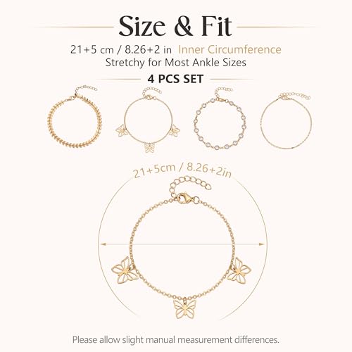Fesciory 14K Gold Plated Ankle Bracelets Sets For Women, Adjustable Layered Infinite Anklet, Summer Beach Butterfly Star Foot Chain Jewelry Gifts - style: Hollow Butterfly