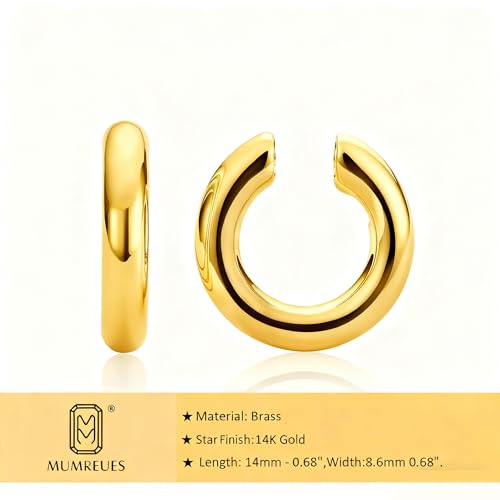 MUMREUES Chunky Ear Cuffs Non Piercing for Women 14K Gold Plated Cuff Earring Trendy Clip on Cartilage Helix Earrings Fake Earring Jewelry Gift - color: Gold