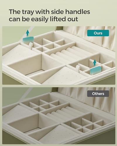 SONGMICS 2-Layer Jewelry Box, Jewelry Organizer with Handle, Removable Jewelry Tray, Jewelry Storage, Floating Effect, 8.1 x 9.4 x 4.3 Inches, Gift Idea, Sage Green UJBC165C02 - color: Sage Green