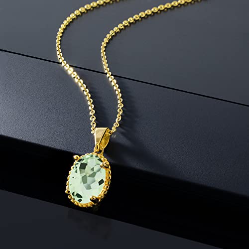 Gem Stone King 11X9MM Oval Gemstone Birthstone Pendant Necklace | 925 Sterling Silver | Solitaire Necklace For Women | With 18 Inch Chain | Fine Jewelry Gifts for Mom Women Wife Her - color: Prasiolite