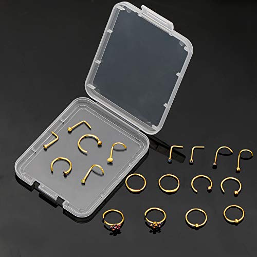 ONESING 9-40 Pcs Nose Rings - Hoops, Studs & L Shape - Hypoallergenic Stainless Steel Nose Piercings for Women & Men - color: gold