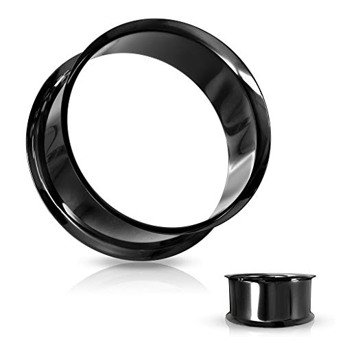 Pierced Owl PVD Coated 316L Stainless Steel Double Flared Tunnels, Sold as a Pair - color: Black, size: 12mm (1/2