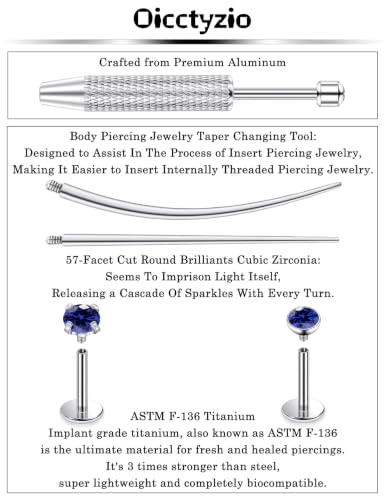F136 Titanium 20/18/16g Flatback Earrings Nose Lip Rings Jewelry - color: Blue, size: 16g