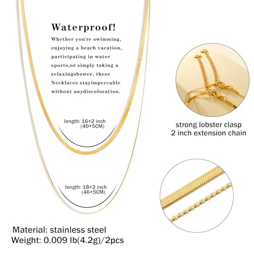 CONRAN KREMIX Waterproof Gold Necklace Layered Necklaces for Women Non Tarnish,14k Gold Plated Stainless Steel Dainty Stack Thin Chain Necklace Set for Women Gifts Jewelry - color: Gold-09