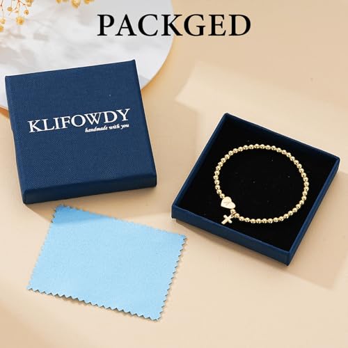 Initial Cross Gold Bracelets for Women Christian Beads Jewelry for Girls | 14K Gold Plated Letter Bracelet, Stretch Elastic Baptism Religion Christian Gifts for Women Teen - color: Silver-O
