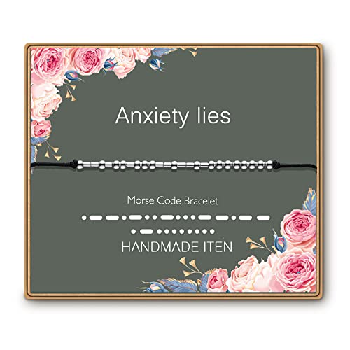 ASELFAD Morse Code Bracelets for Women, Funny Best Friend Birthday Gifts for Women Friendship Bracelets, Inspirational Jewelry, Teen Girl Gifts Trendy Stuff - style: Anxiety Lies