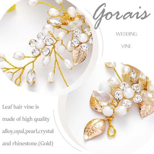 GORAIS Bride Wedding Hair Vine Pearl Bridal Headpieces Leaf Hair Accessories for Women and Girls - color: c-gold