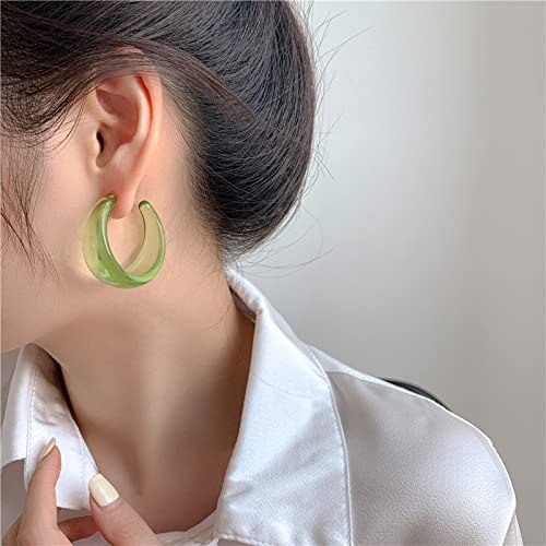 Colorful C shape Hoop Earrings for Women Resin Acrylic Y2k Multicolor Chunky Big Lightweight Jewelry - color: Green