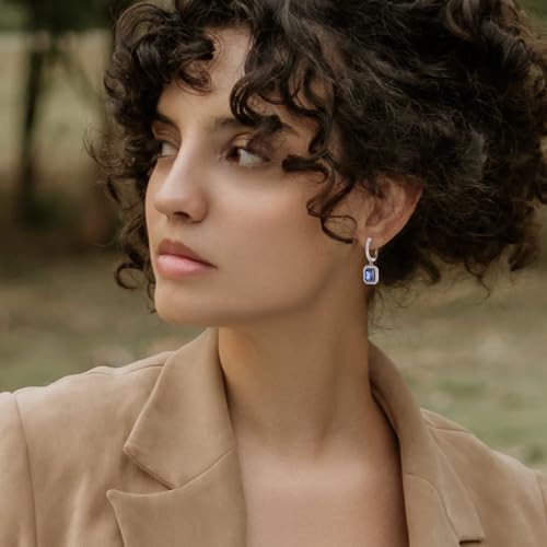 Women's Solitaire Dangle Drop Earrings 925 Sterling Silver Pure Square Huggie Earrings Hoop Dangle Drop Earrings Jewelry Gift - color: 12-tanzanite-Dec