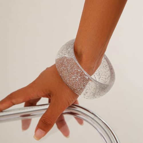 Colorful Acrylic Resin Open Cuff Bracelets Simple Transparent Chunky Thick Bangle Statement Irregular Geometric Resin Wide Wristband Chunky Acetate Wrap Cuff Bracelets - color: B-02