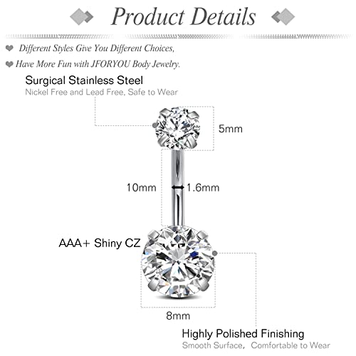 Belly Button Rings Stainless Steel 14G CZ Opal Navel Rings Barbells Women Girls Belly Piercing Jewelry - color: Silver color-Style E: 5 PCS
