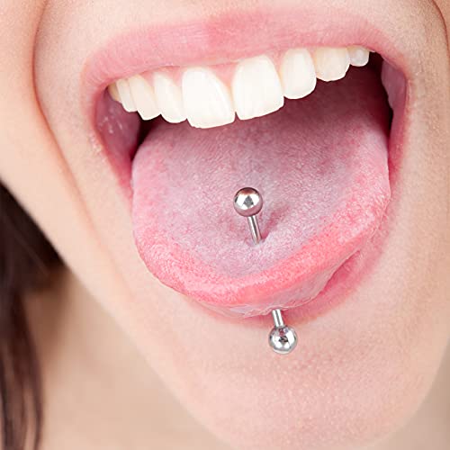 12Pcs Different Color Tongue Rings Surgical Stainless Steel Tongue Piercing 14G 16mm Length Straight Barbell Piercing Jewelry