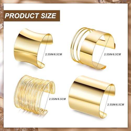 4Pcs Chunky Gold Cuff Bracelects for Women Gold Bangles Irregular Minimalist Statement Bangle Bracelets Set Open Wide Bangle Upper Arm Cuff Jewelry - color: Gold-C