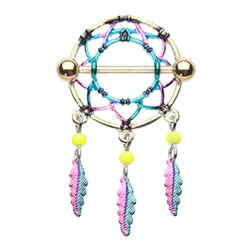 Golden Dreamcatcher Feather Nipple Shield Ring Sold As Pair