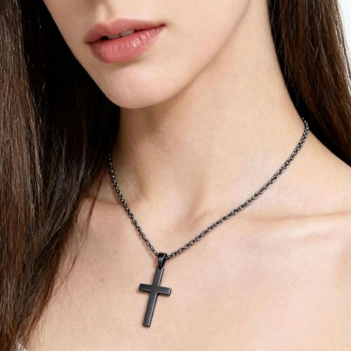 Stainless Steel No Tarnish Cross Pendant Charm Christian Jewelry for Women Men Jewelry Making Necklace Bracelet Silver - style: Big size:17mm*32mm-black