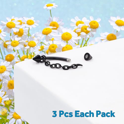 3 Pcs 316L Stainless Steel 16G Tragus Helix Rook Piercing Jewelry with Chain, Cartilage Earrings for Women, Belly Button Ring Vertical Labret Lip Piercing Jewelry - color: Black, size: Cone