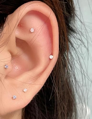 18G 16G 14G Lip Labret Medusa Nose Rings Studs Flat Back Earrings Internally Threaded 316L Surgical Steel Cartilage Tragus Helix Conch Earrings Piercing Jewelry for Women Men 6mm 8mm 10mm - color: 16G - Silver Tone-6/8/10mm Bar