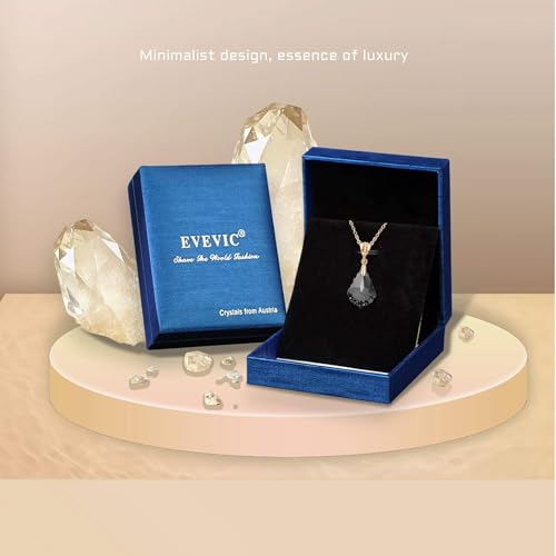 EVEVIC Teardrop Austrian Crystal Charm Pendant Necklace for Women | 14K Gold Plated,Adjustable Chain Fit,Elegant Teardrop Crystal,Gift Box Included,Perfect for Daily Wear and Special Events - color: Black