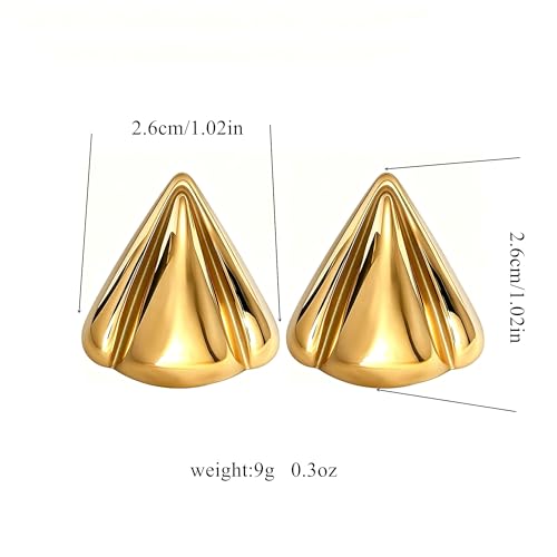Gold Statement Earrings For Women, 14K Gold Plated Textured Geometric Drop Earrings - Hypoallergenic Stainless Steel Statement Earrings for Women, Waterproof Fan-Shaped Dangle Earrings for Beach & Daily Wear - color: Triangle DKE252101GL