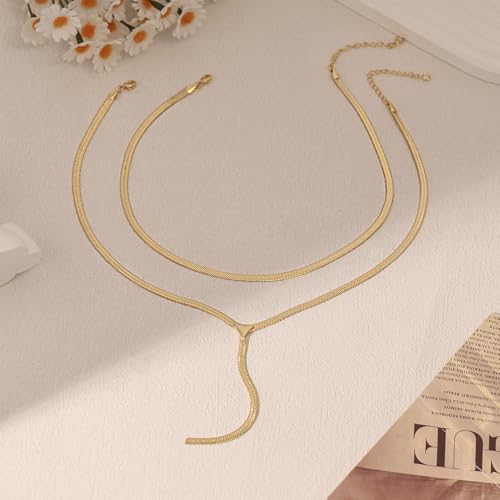 Long Necklaces for Women, Dainty Gold Drop Necklace 14k Gold Plated Y Shaped Lariat Necklace Simple Gold Necklaces for Women Trendy Chunky Long Necklace Formal Wedding Prom Necklace Jewelry - color: necklace-1-Gold