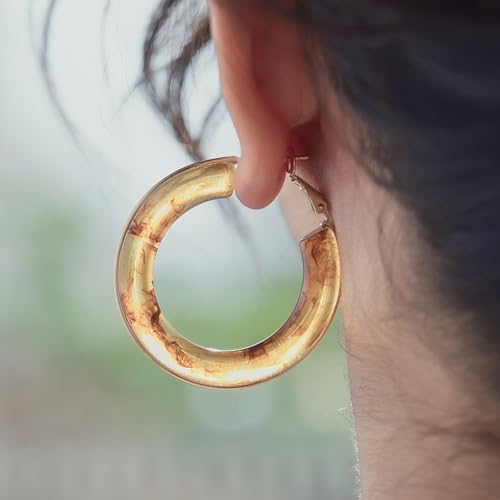 Chunky Gold Resin Hoop Earrings Leverback Statement Huggie Hoops Dangle Drop Dressy Earring Prom Festival Vacation Jewelry for Women - color: Amber, size: Hoop