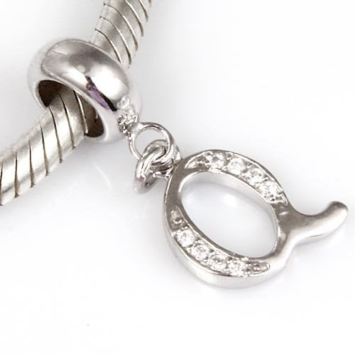 925 Sterling Silver Charms Alphabet Beads fit Pandora Charm Bracelets A-Z Letter Initial Spacer Dangle Clear CZ Stone Authentic for Snake Chain Bracelets - color: Q