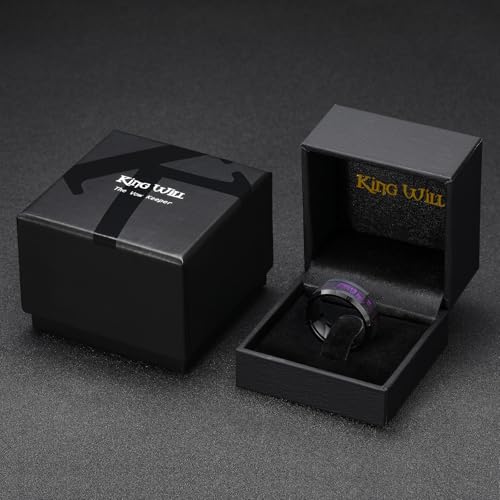 King Will Tungsten Wedding Band Wood Inlay for Men Black Beveled Edge | Black, 8mm, Beveled Edge, Comfort Fit, Wood inlay, Promise Gift - color: Black-Purple
