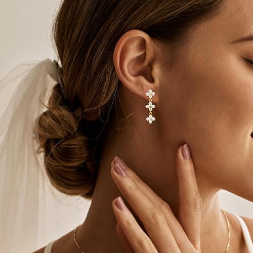 Pearl Earrings for Women Trendy, 14k Gold Plated Freshwater CZ Leaf Pearl Dangle Drop Gold Earrings Lightweight Hypoallergenic Stud Earring Bridesmaid Wedding Gold Jewelry for Women Gifts - style: style 2