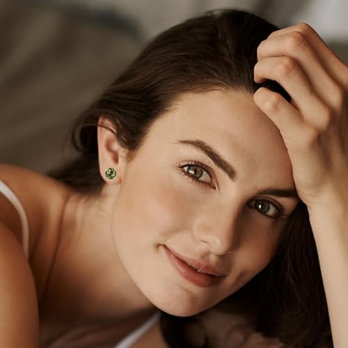 Titanium Flat Back Surgical Stainless Steel Stud Earrings for Women Men,Birthstone Stud Earrings Hypoallergenic Double Side 5A Cubic Zirconia Studs Jewelry 6mm - color: August(Peridot)
