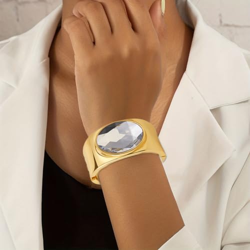 YBMYCM Gold Chunky Bangle Bracelets with Acrylic Inlay for Women Trendy Wide Chunky Cuff Bracelets Hammered Irregular Wrist Cuff Wrap Bracelet - style: Gold white