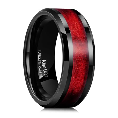 King Will Mens Galaxy Tungsten Wedding Band | 6mm/8mm, Beveled Edge, Comfort Fit, Durable, Sandstone Opal Inlay Polished, Everyday Wear - color: Pure Red