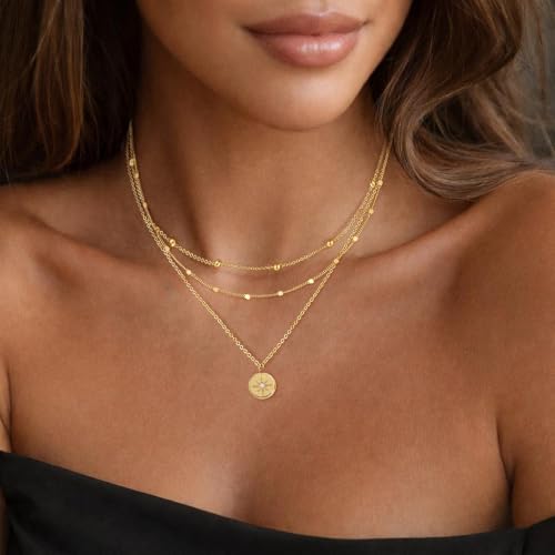 XIXINI Layered Necklaces for Women, Dainty Gold Necklace Stack 14k Gold Plated Layering Pendant Necklace Set Simple Statement Gold Necklaces for Women Trendy Fashion Waterproof Gold Jewelry - color: Gold-Set 7